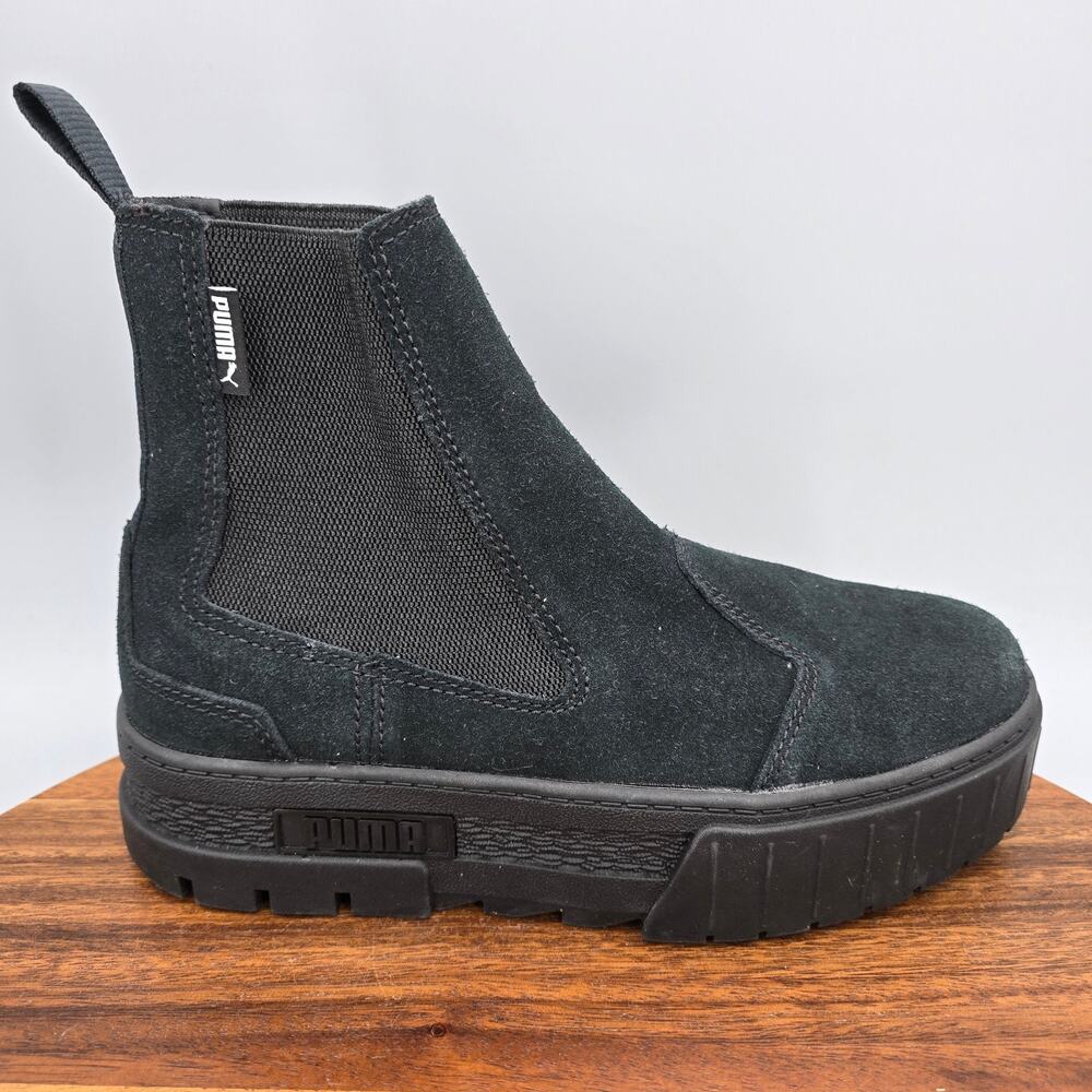 Puma Mayze Chelsea Boots Womens 7 Black Suede Pull On Platform Ankle Comfort